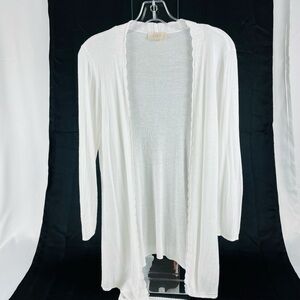 Ann Taylor LOFT Outlet Open-Front Ultra Lightweight Long Cardigan White Medium